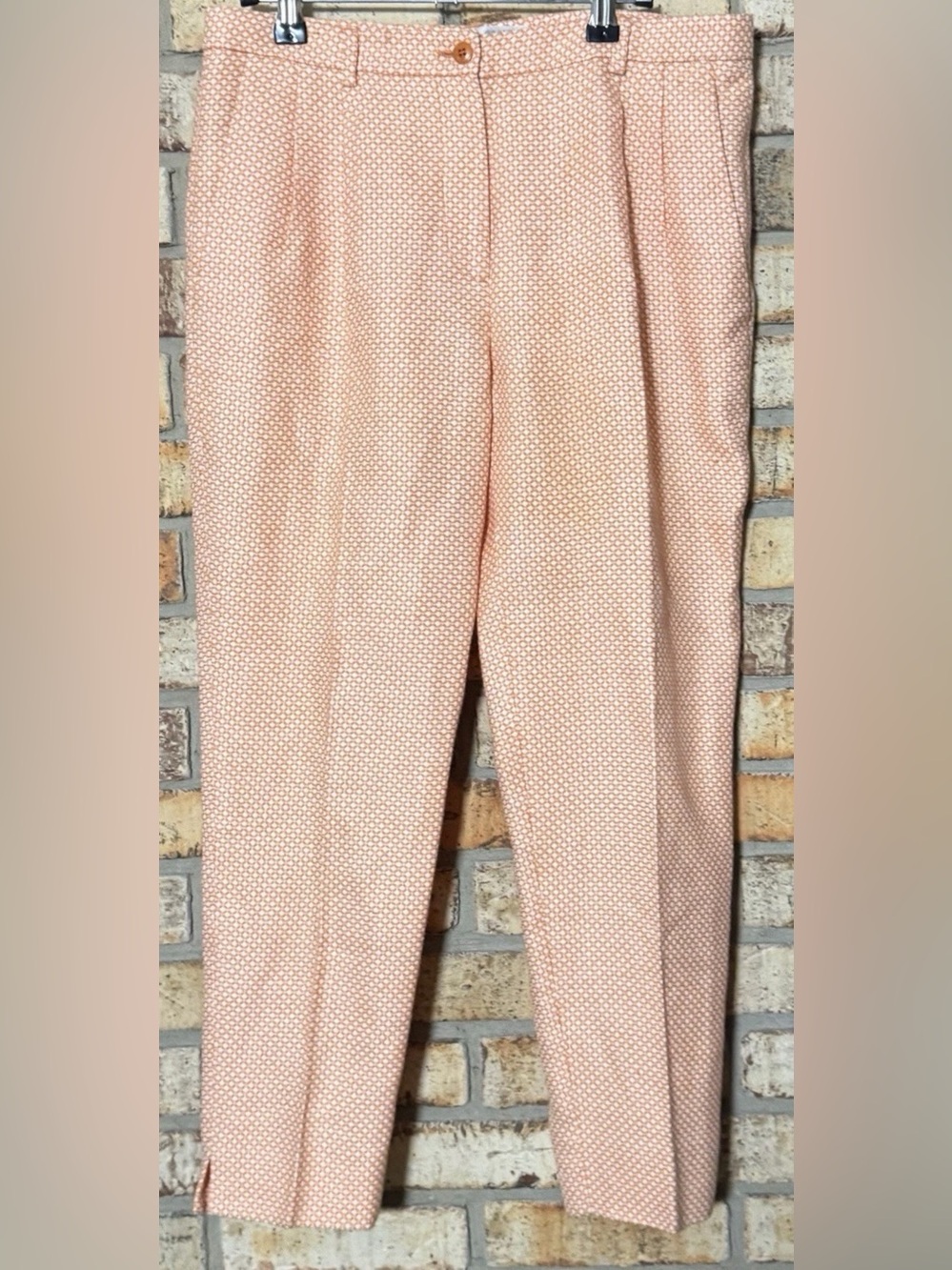 Miu Miu Women's Peach White Geometric Pleated Straight Dress Pants Vintage